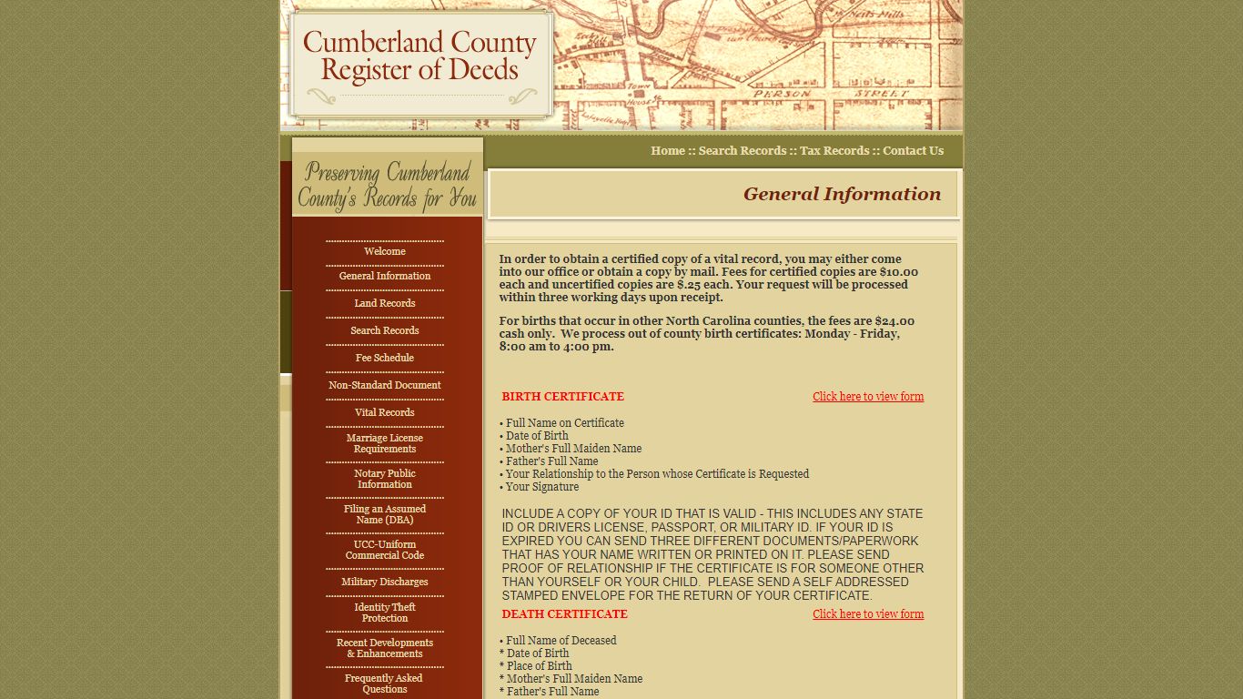 Date of Birth - Cumberland County Register of Deeds